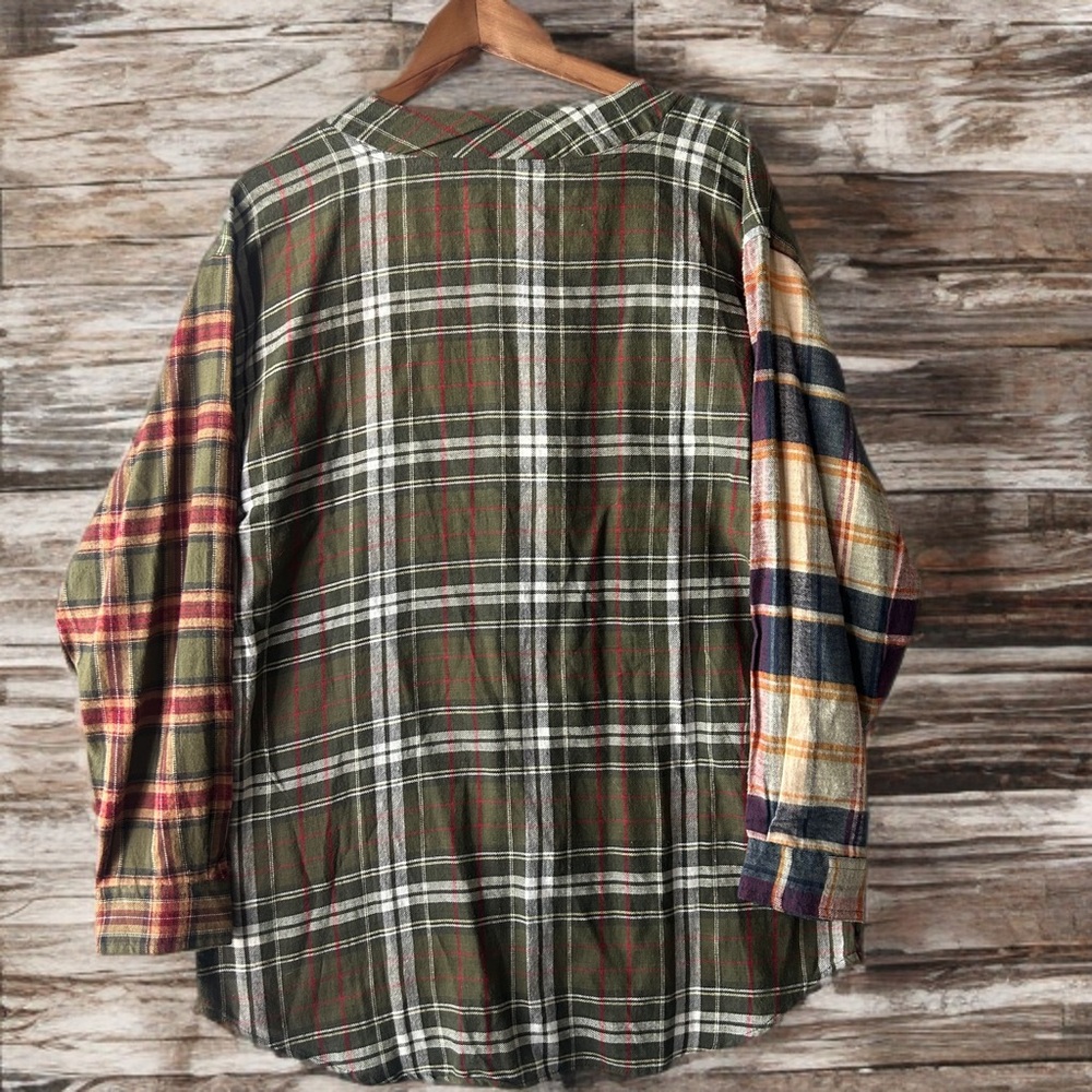 Backroad Blues Patchwork Mixed Plaid Flannel Shir… - image 2